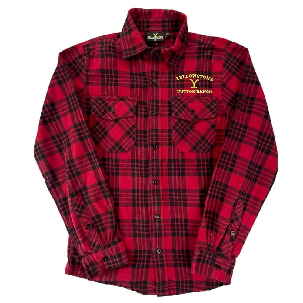 Yellowstone‎ Dutton Ranch Plaid Flannel Shirt Red Black Unisex XS EUC